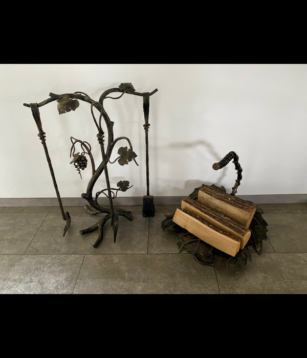 A firewood rack - A grape leaf