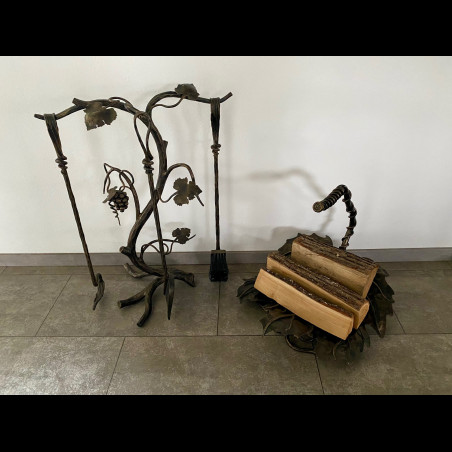 A firewood rack - A grape leaf