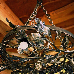 A wrought iron light - a wrought iron chandelier Oak